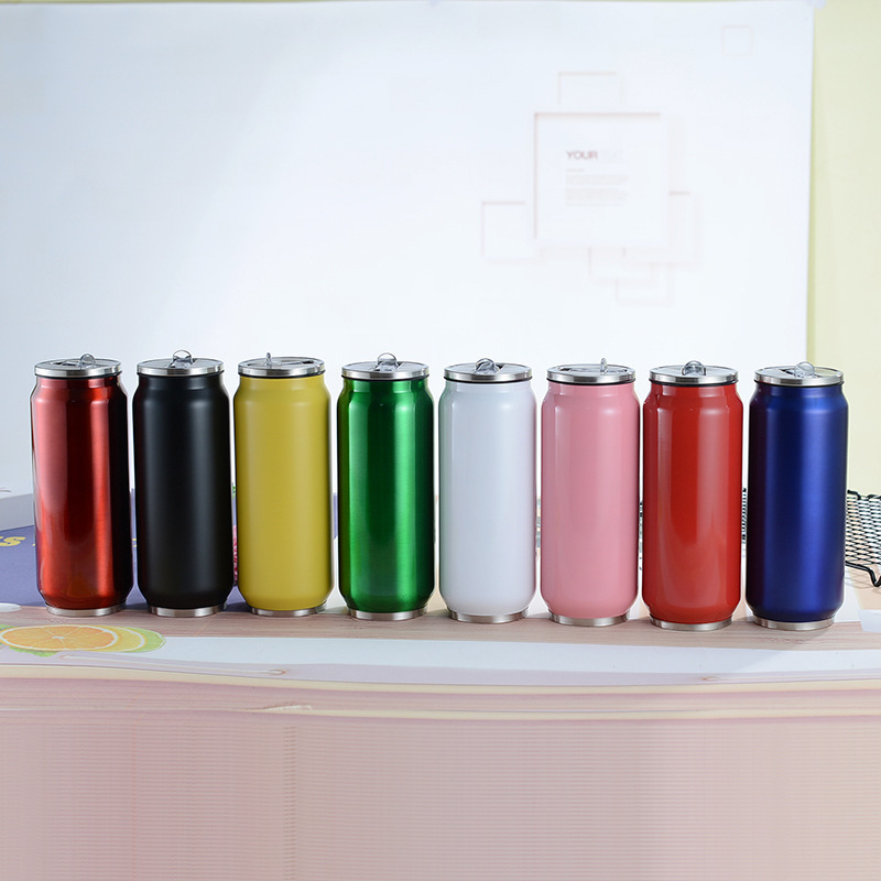 Stainless Steel Double Wall Vacuum 350 500 ml 12 17 oz Cola Soda Cokes Can Bottle Thermos Water Bottle With Flip Lid And Straw