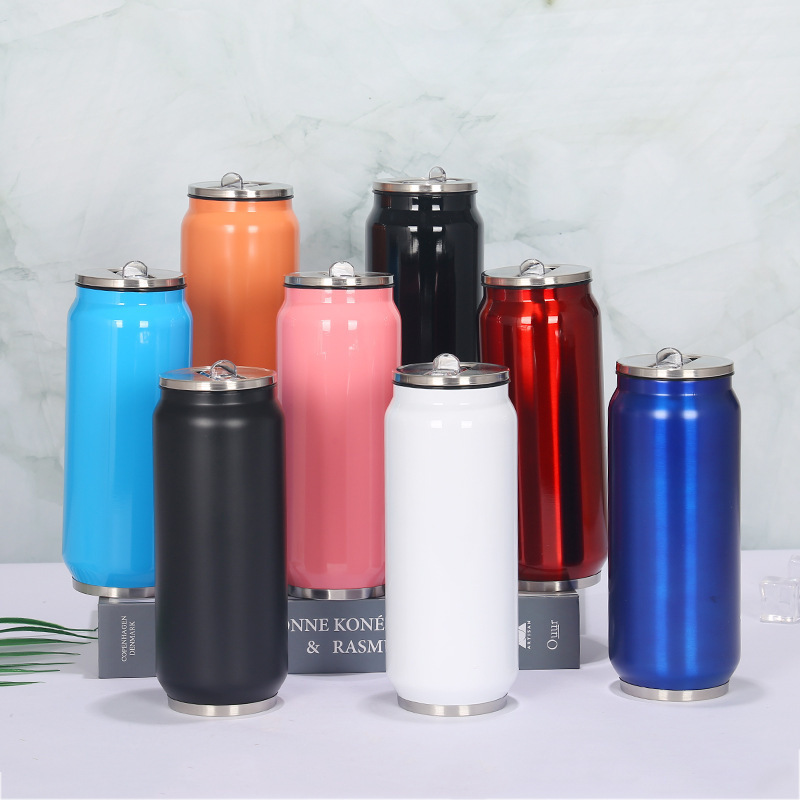 Stainless Steel Double Wall Vacuum 350 500 ml 12 17 oz Cola Soda Cokes Can Bottle Thermos Water Bottle With Flip Lid And Straw