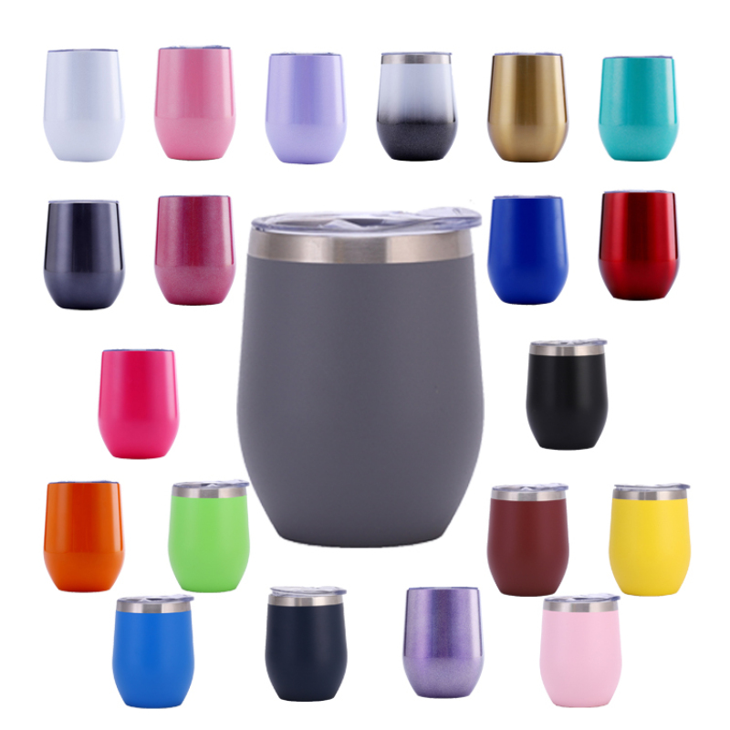 Custom 12oz 350ml stainless steel vacuum egg shaped metal double wall insulated wine tumbler 12 oz colorful cup with sliding lid