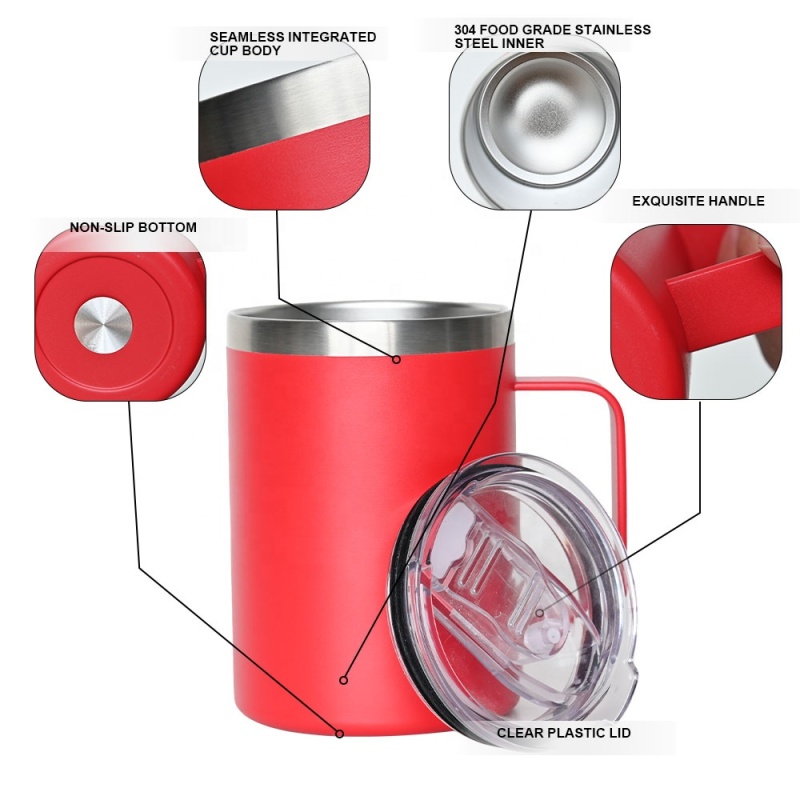 Custom Double Wall Vacuum Reusable Cup 12oz 14oz Insulated Mug with Handle and lid