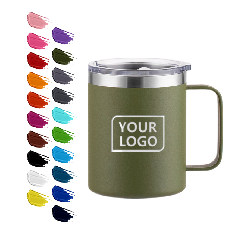 Custom Double Wall Vacuum Reusable Cup 12oz 14oz Insulated Mug with Handle and lid