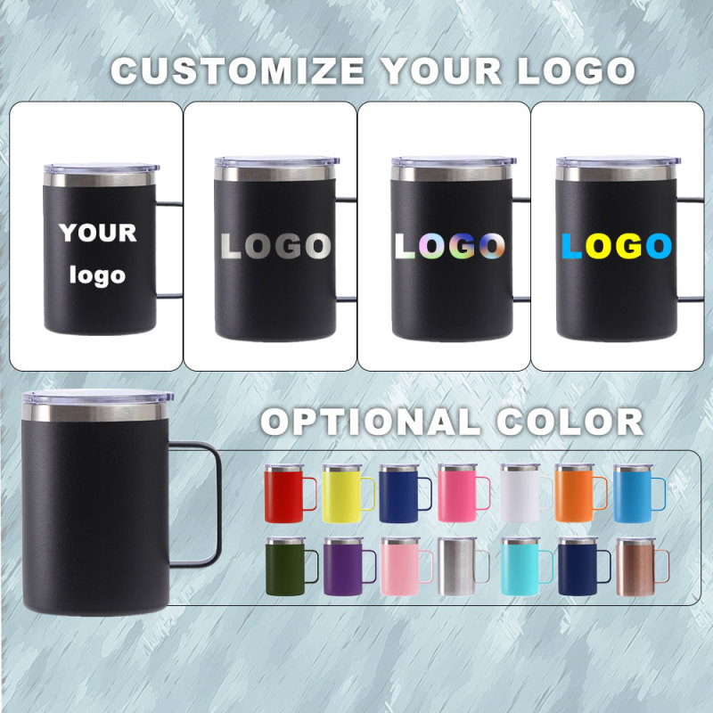 Custom Double Wall Vacuum Reusable Cup 12oz 14oz Insulated Mug with Handle and lid