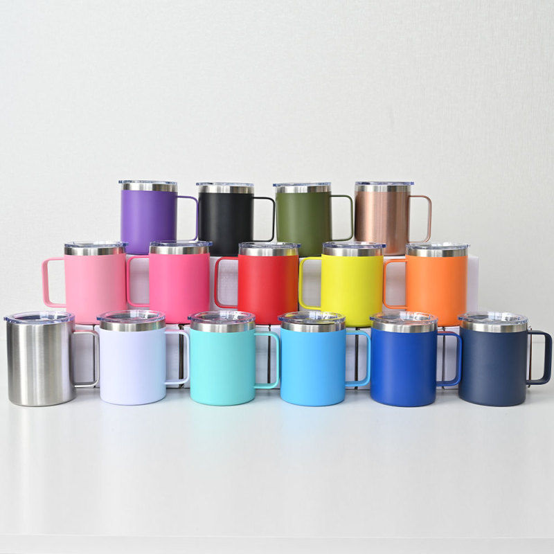 Custom Double Wall Vacuum Reusable Cup 12oz 14oz Insulated Mug with Handle and lid