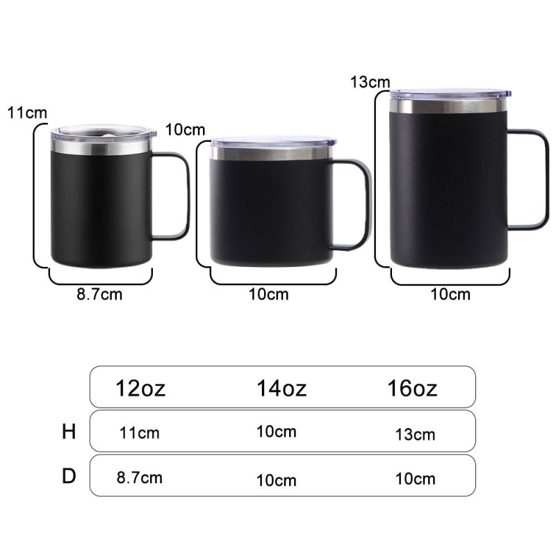 Custom Double Wall Vacuum Reusable Cup 12oz 14oz Insulated Mug with Handle and lid