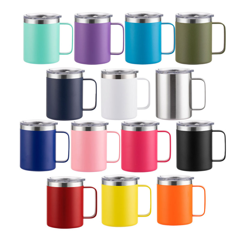 Custom Double Wall Vacuum Reusable Cup 12oz 14oz Insulated Mug with Handle and lid