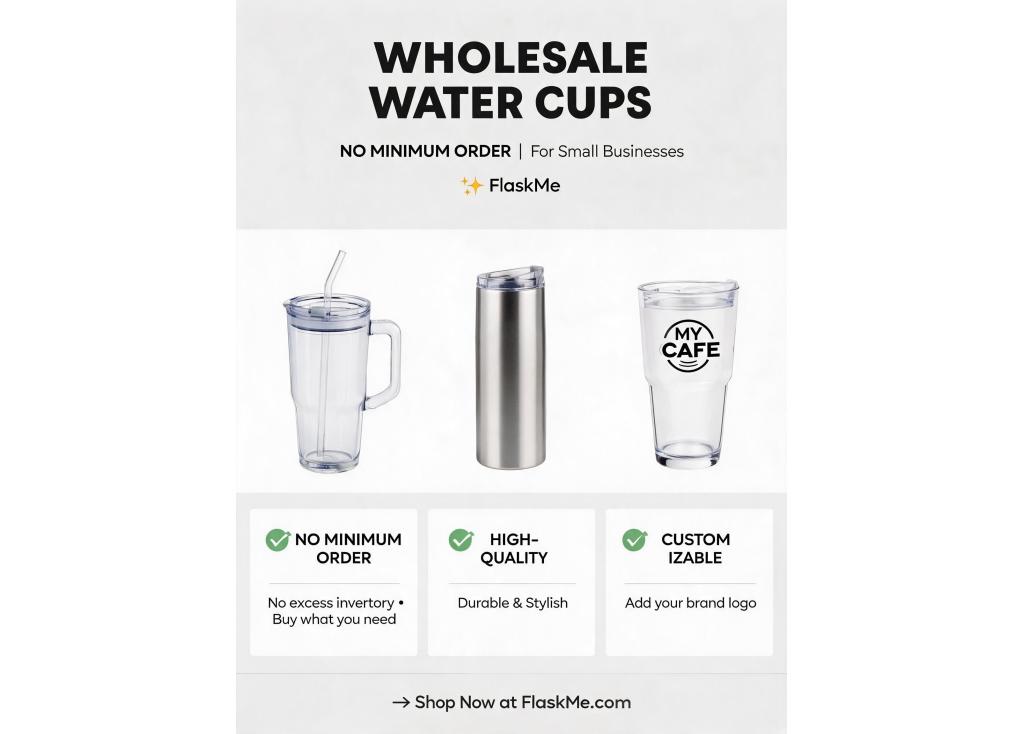 Wholesale water cups with no minimum order for small businesses?