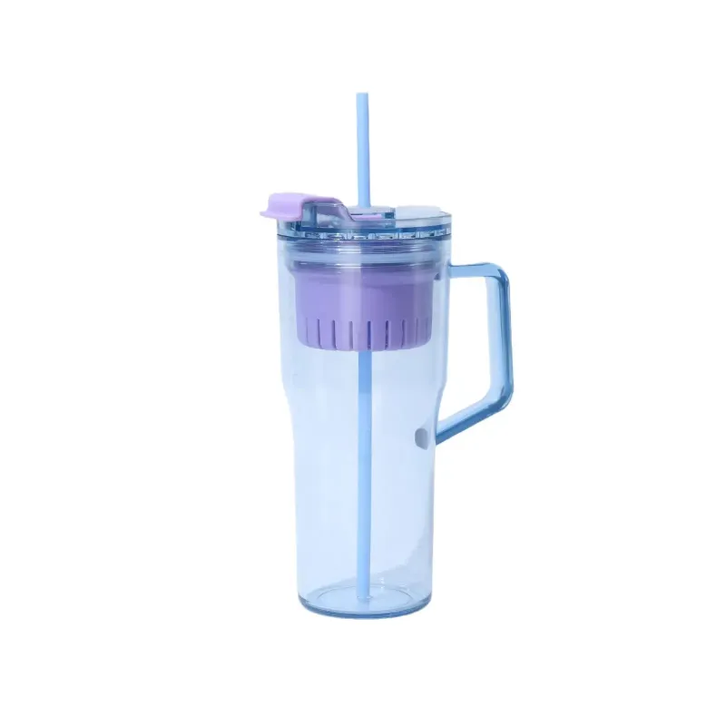 large capacity 40oz plastic clear cup with handle car straw cup with strainer dual drink bottle