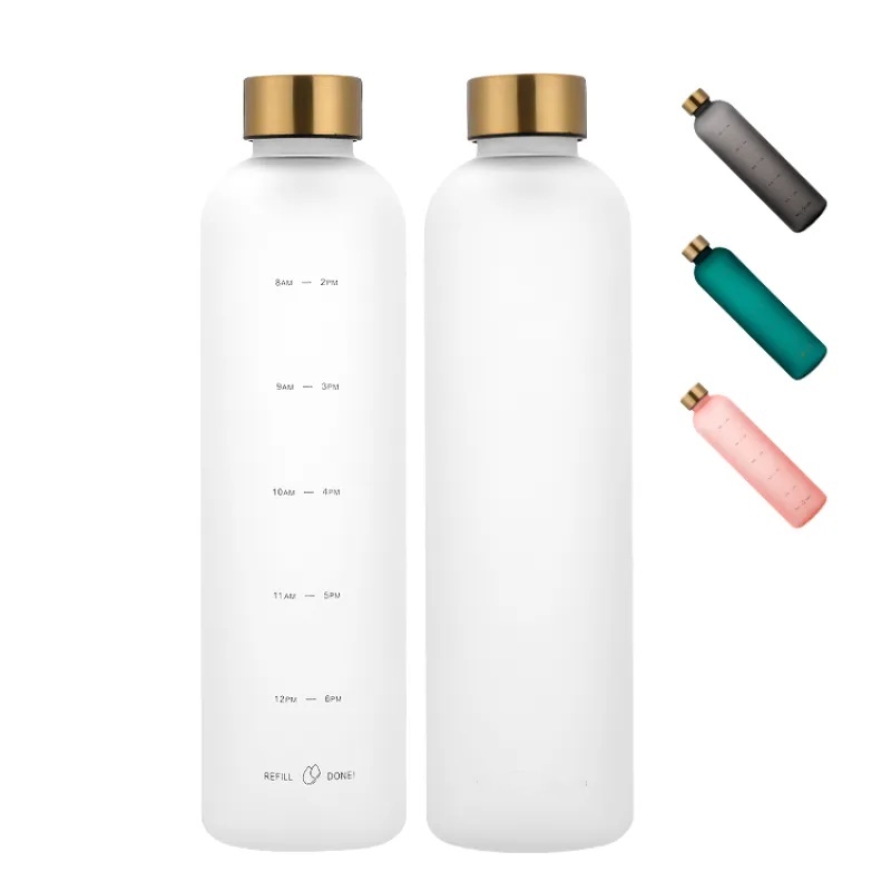 32oz 1L Time Marker Leak Proof Motivational Bicycle Product Sport Frosted Plastic Water Bottle 