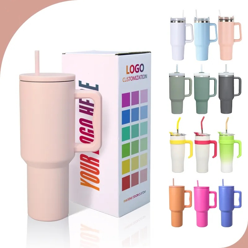 Eco-Friendly 20oz Tumbler Cup Custom Logo Insulated Tumbler 40 oz Stainless Steel Cup 30oz With Handle And Straw Lid 