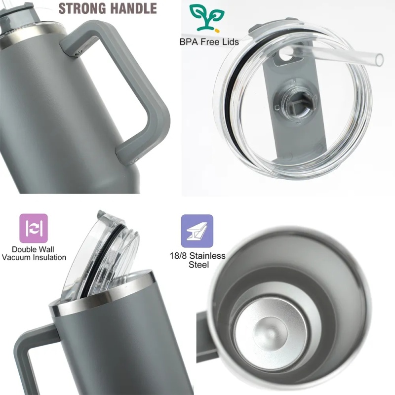 Custom Double Walled Insulated Vacuum Sealed Stainless Steel Yellow 40Oz Car Wine Cup Mug Tumbler With Handle And SpillProof Lid