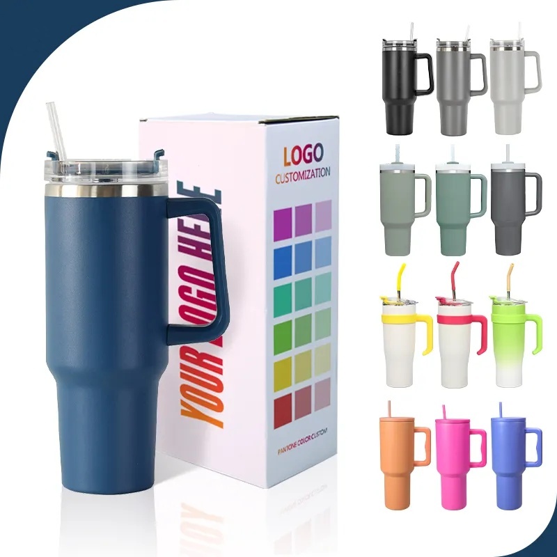 Eco-Friendly 20oz Tumbler Cup Custom Logo Insulated Tumbler 40 oz Stainless Steel Cup 30oz With Handle And Straw Lid 