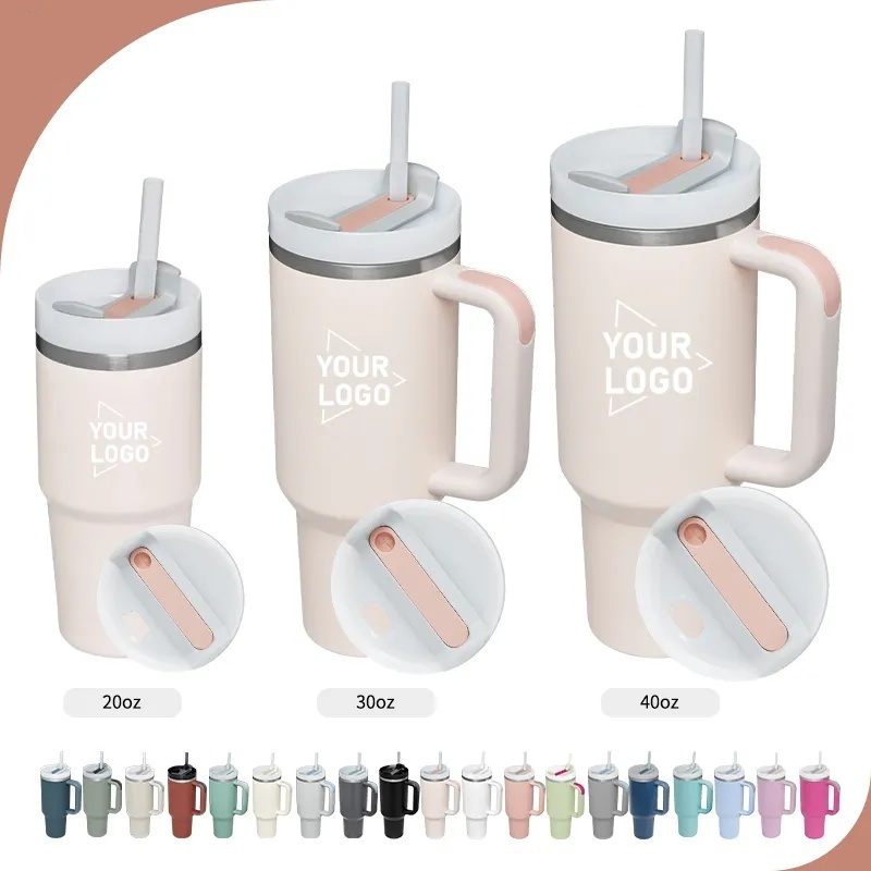 Eco-Friendly 20oz Tumbler Cup Custom Logo Insulated Tumbler 40 oz Stainless Steel Cup 30oz With Handle And Straw Lid 