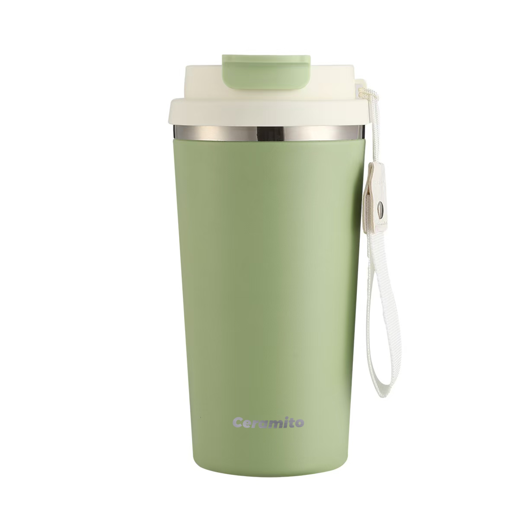 14.2oz / 420ML Ceramic Insulated coffee travel mug with portable Handle and double drinking screw lid