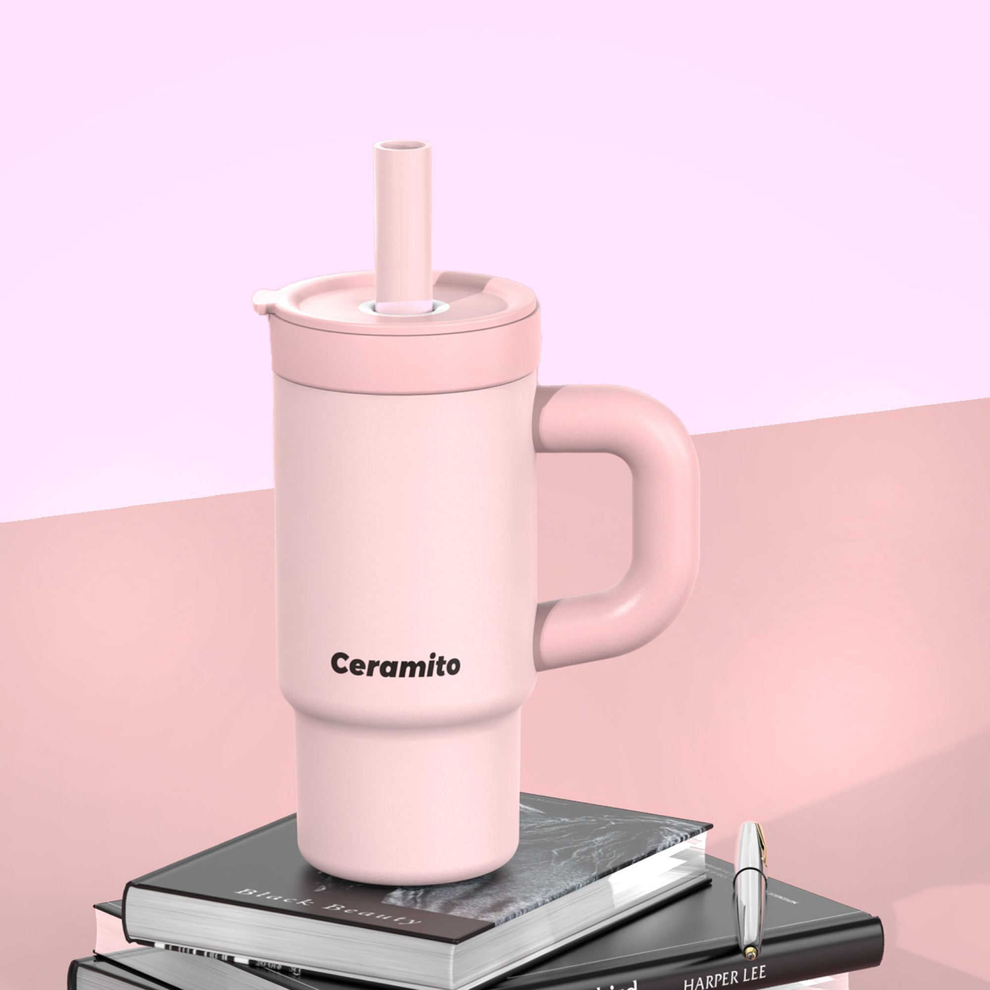 2-in-1 insulated 16oz Ceramic mug with handle