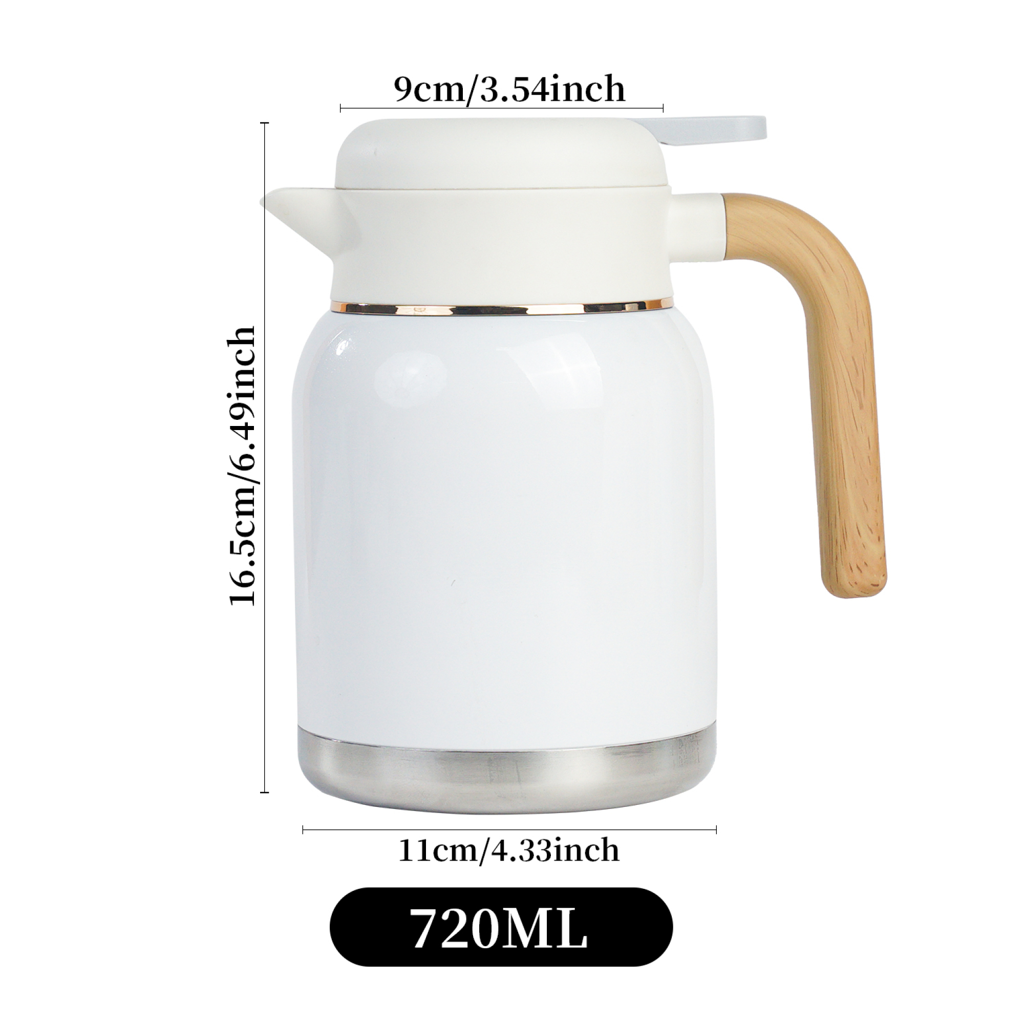 24.4oz/720ml Ceramic Thermal coffee Carafe Tea pot with woodgrain Handle