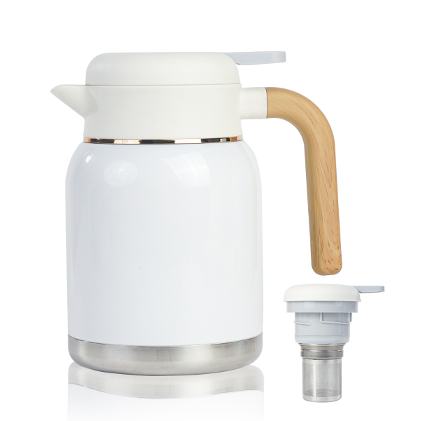 24.4oz/720ml Ceramic Thermal coffee Carafe Tea pot with woodgrain Handle