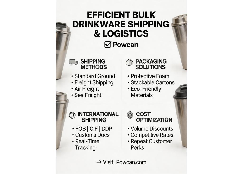 What are the shipping and logistics options for large quantity drinkware orders?