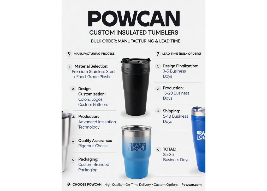 Custom insulated tumbler manufacturing process and lead time for bulk orders