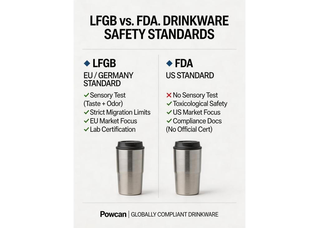 How does LFGB certification differ from FDA for drinkware safety standards?