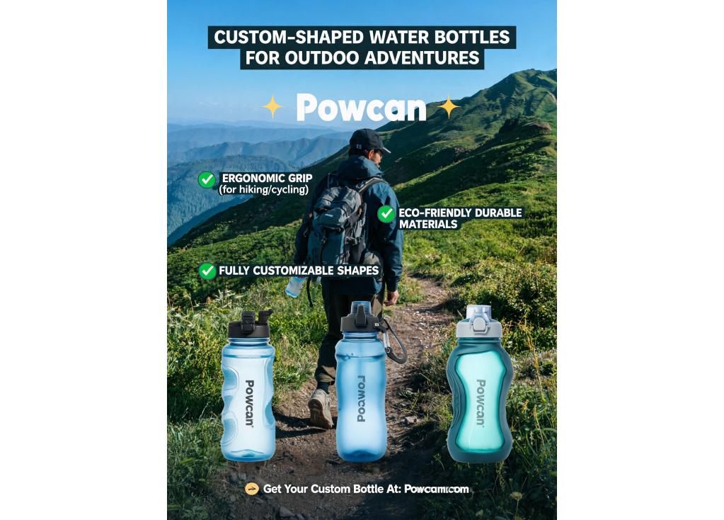 How can I get a custom-shaped water bottle with a unique ergonomic design for outdoor activities?