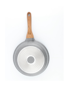 Alu Die Wood Grain Rubber Handle Induction Stone-Coated Non Stick Frying Pan Marble Coating Non-Stick Fry Pan