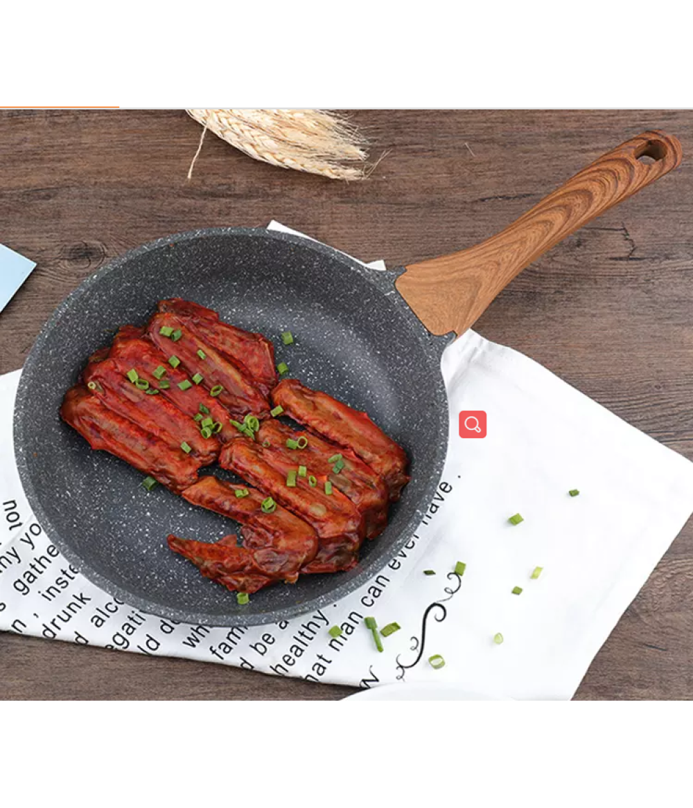 Alu Die Wood Grain Rubber Handle Induction Stone-Coated Non Stick Frying Pan Marble Coating Non-Stick Fry Pan