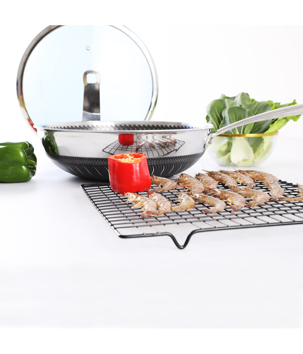 2019 New Hot Sale Non Stick Stainless Steel 32cm 3 Ply Dry Fry Pan