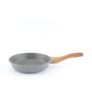 Alu Die Wood Grain Rubber Handle Induction Stone-Coated Non Stick Frying Pan Marble Coating Non-Stick Fry Pan