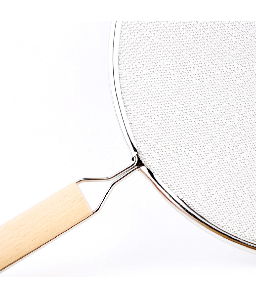 Hot Sale Stainless Steel  Mesh Frying Splatter Guard With Wooden Handle