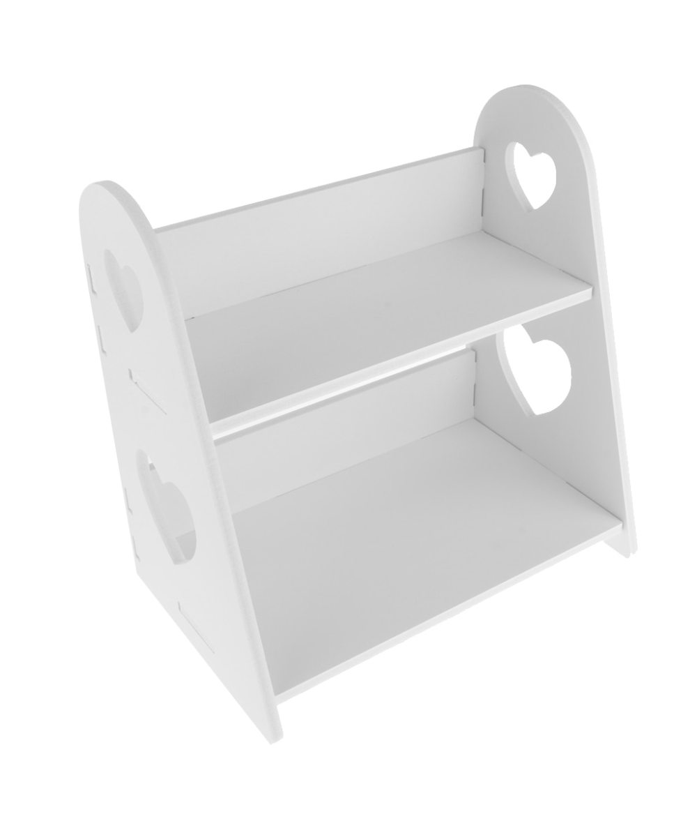 Wood Plastic Desktop Storage Organizer Display Shelf Rack Bookcase Decoration Crafts White