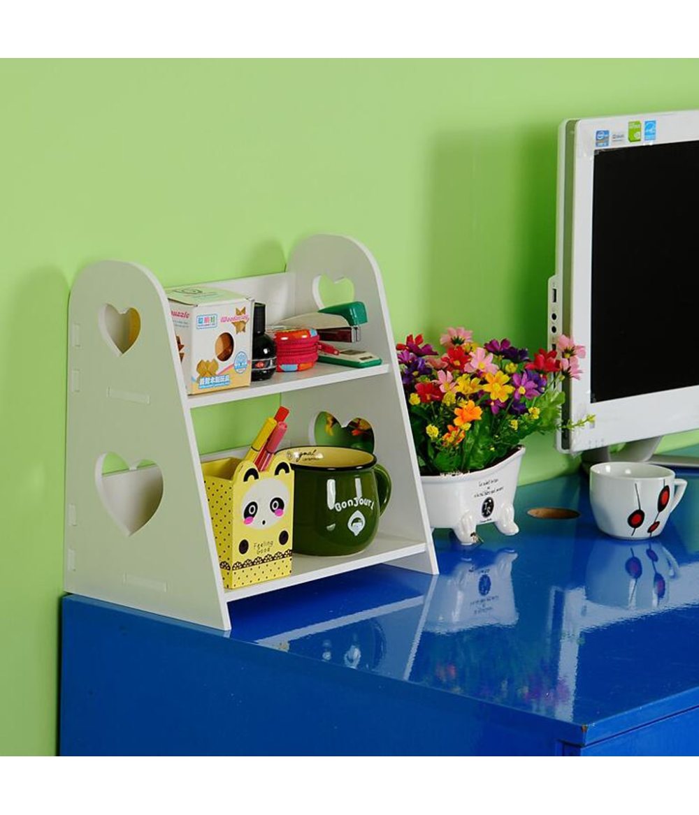 Wood Plastic Desktop Storage Organizer Display Shelf Rack Bookcase Decoration Crafts White