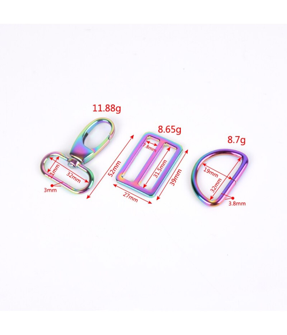 1 1/4inch Metal Snap Hook,Slider buckle D Ring Set, Handbag Hardware Kit Set Rainbow Color