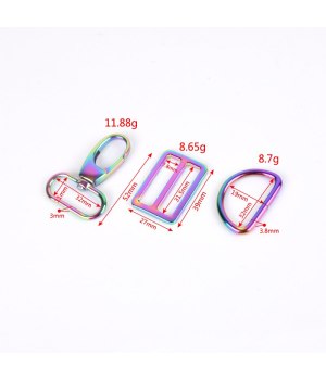 1 1/4inch Metal Snap Hook,Slider buckle D Ring Set, Handbag Hardware Kit Set Rainbow Color