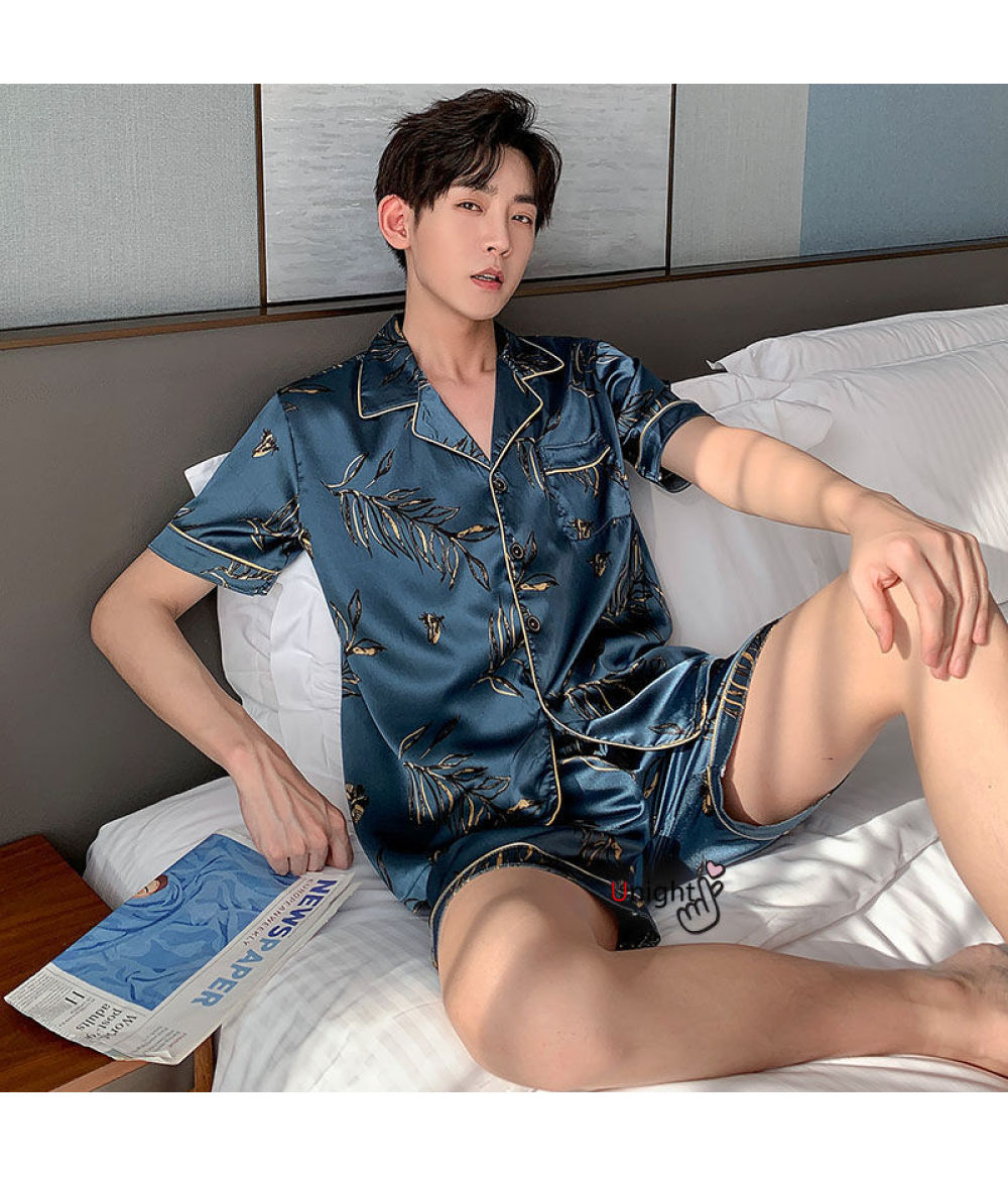 M-5XL New Men Summer Pajama Sets Man Large Bust Silk Pajamas Shorts Pants Satin Sleep Wear Pijamas Pyjama Mujer 4x Pajama Shorts