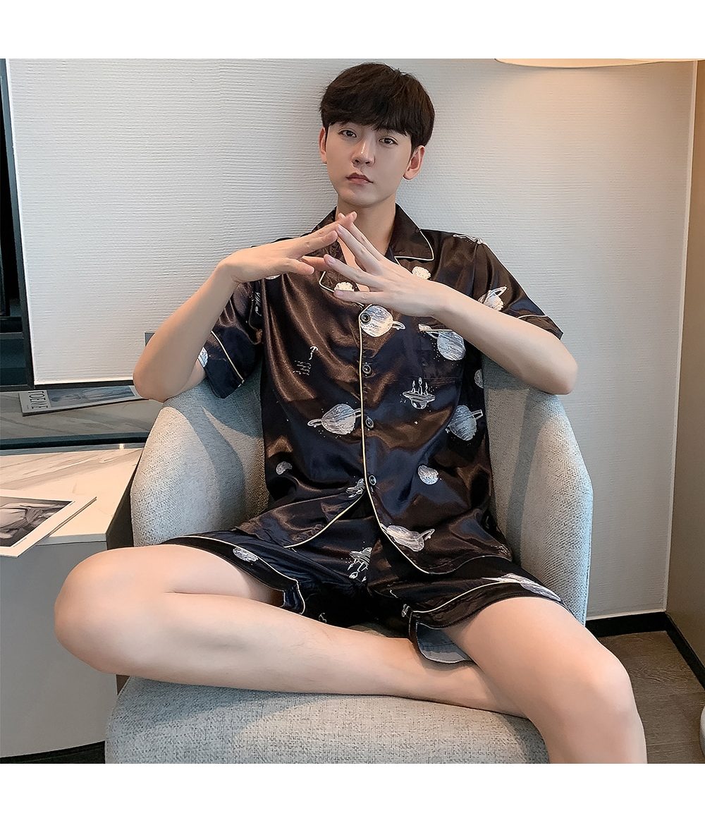 M-5XL New Men Summer Pajama Sets Man Large Bust Silk Pajamas Shorts Pants Satin Sleep Wear Pijamas Pyjama Mujer 4x Pajama Shorts