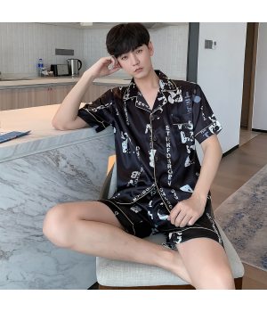 M-5XL New Men Summer Pajama Sets Man Large Bust Silk Pajamas Shorts Pants Satin Sleep Wear Pijamas Pyjama Mujer 4x Pajama Shorts