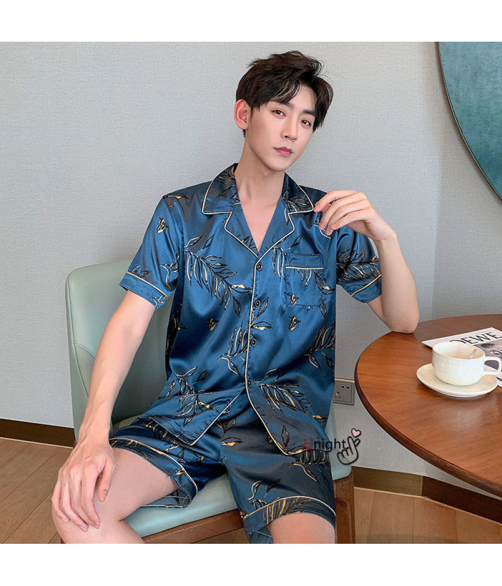 M-5XL New Men Summer Pajama Sets Man Large Bust Silk Pajamas Shorts Pants Satin Sleep Wear Pijamas Pyjama Mujer 4x Pajama Shorts
