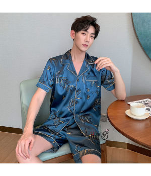 M-5XL New Men Summer Pajama Sets Man Large Bust Silk Pajamas Shorts Pants Satin Sleep Wear Pijamas Pyjama Mujer 4x Pajama Shorts