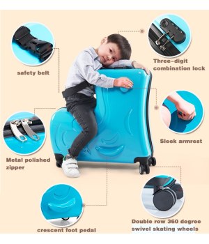 AOWEILA PC Duffel Bag for Kids Ride-On Suitcase Carry-On Luggage with Wheels Fits to Children Aged 1-12 Years Old Travel