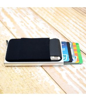 YUECIMIE Slim Aluminum Wallet With Elasticity Back Pouch ID Credit Card Holder Mini RFID Wallet Automatic Pop up Bank Card Case