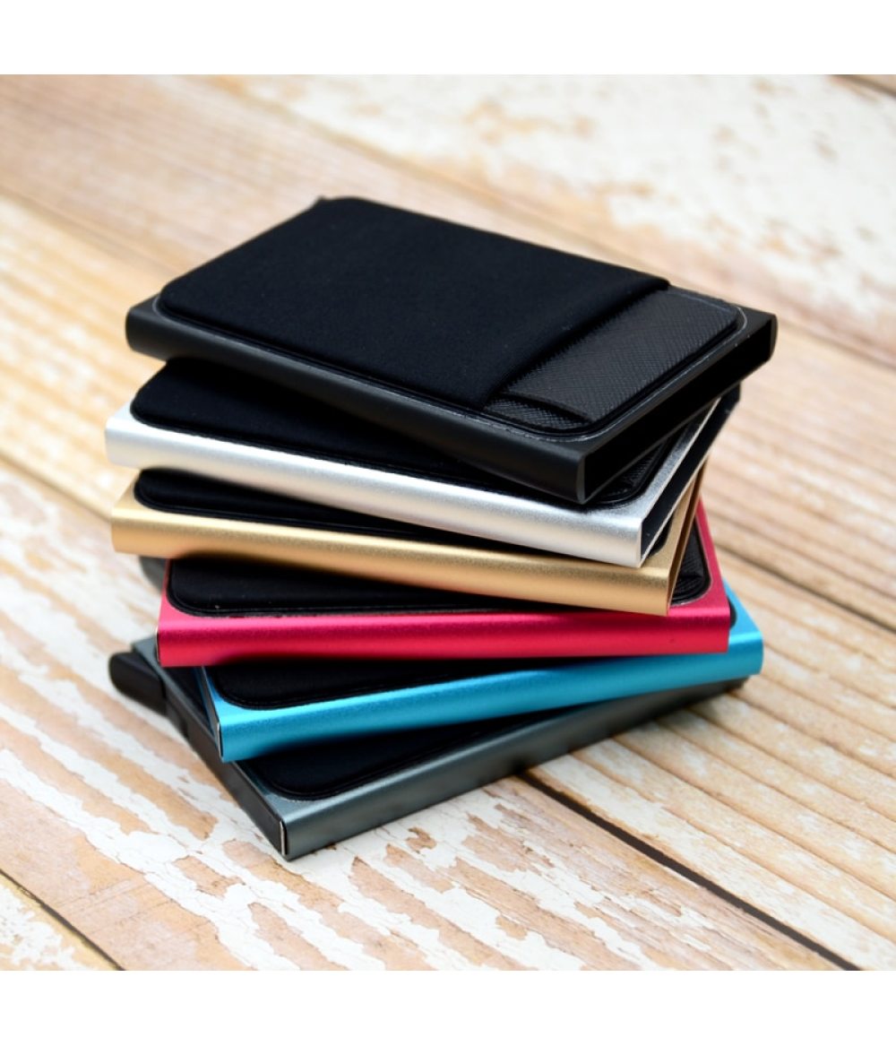 YUECIMIE Slim Aluminum Wallet With Elasticity Back Pouch ID Credit Card Holder Mini RFID Wallet Automatic Pop up Bank Card Case