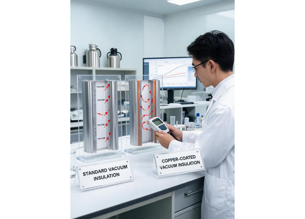 Are copper-coated vacuum chambers more effective than standard vacuum insulation for long-lasting temperature retention?
