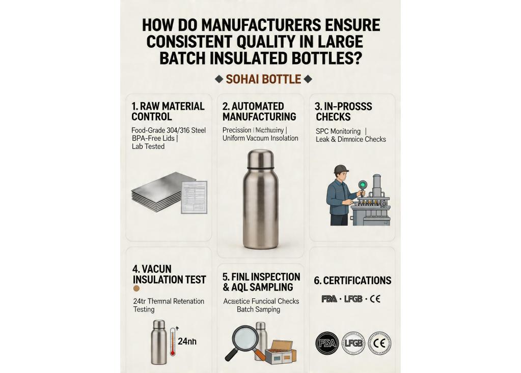 How do manufacturers ensure consistent quality across large batch productions of insulated bottles?