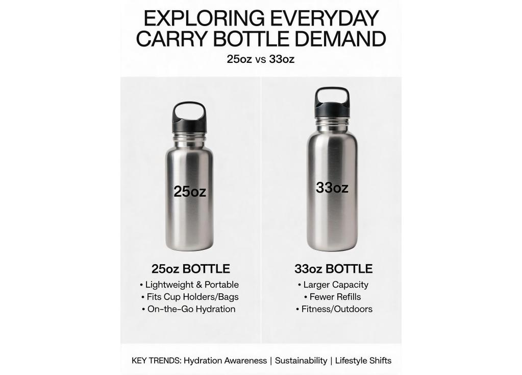 How is consumer demand shifting between different sizes like 25oz and 33oz for everyday carry bottles?