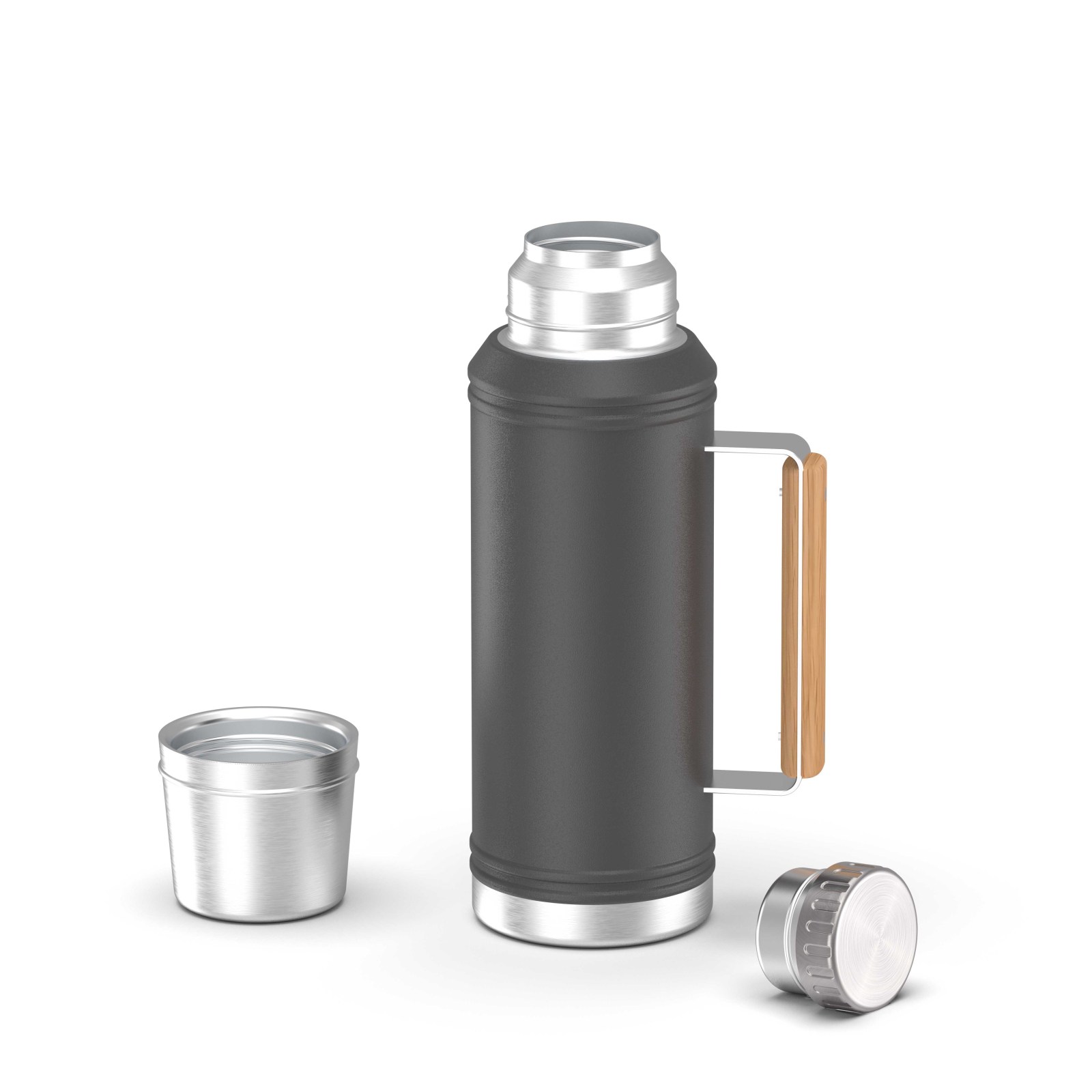 Stay-Hot &Cold Bottle with  SS Inner Stoper and SS Outer Cap | Welded Hollow Metal and Wooden Handle |Insulated Stainless Steel  Bottle for  bear, Tea, and More