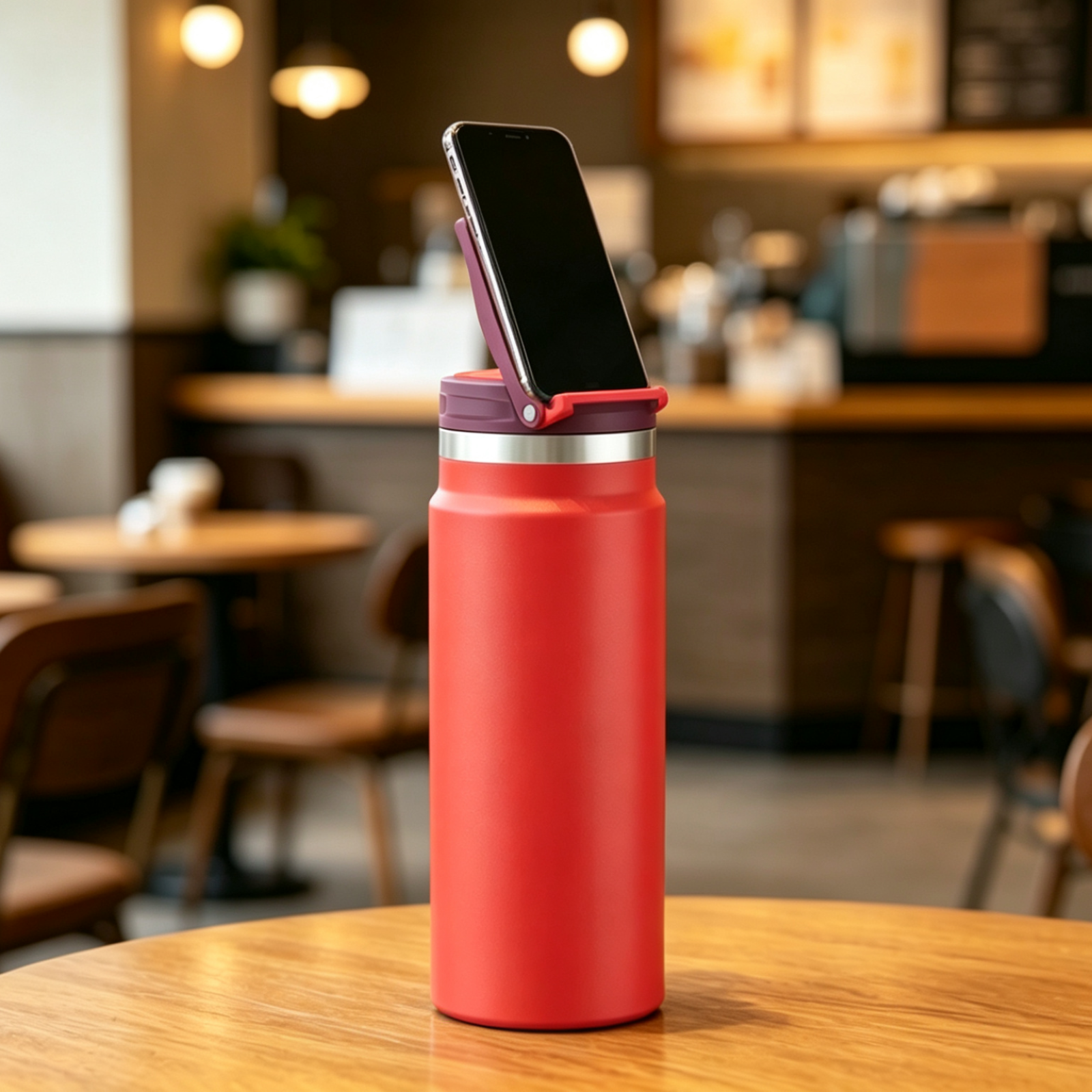25oz Stainless Steel Bottle with Cellphone Holder Spout Lid | Perfect Size Opening | Lightweight & Leak-Resistant| Insulated Stainless Steel