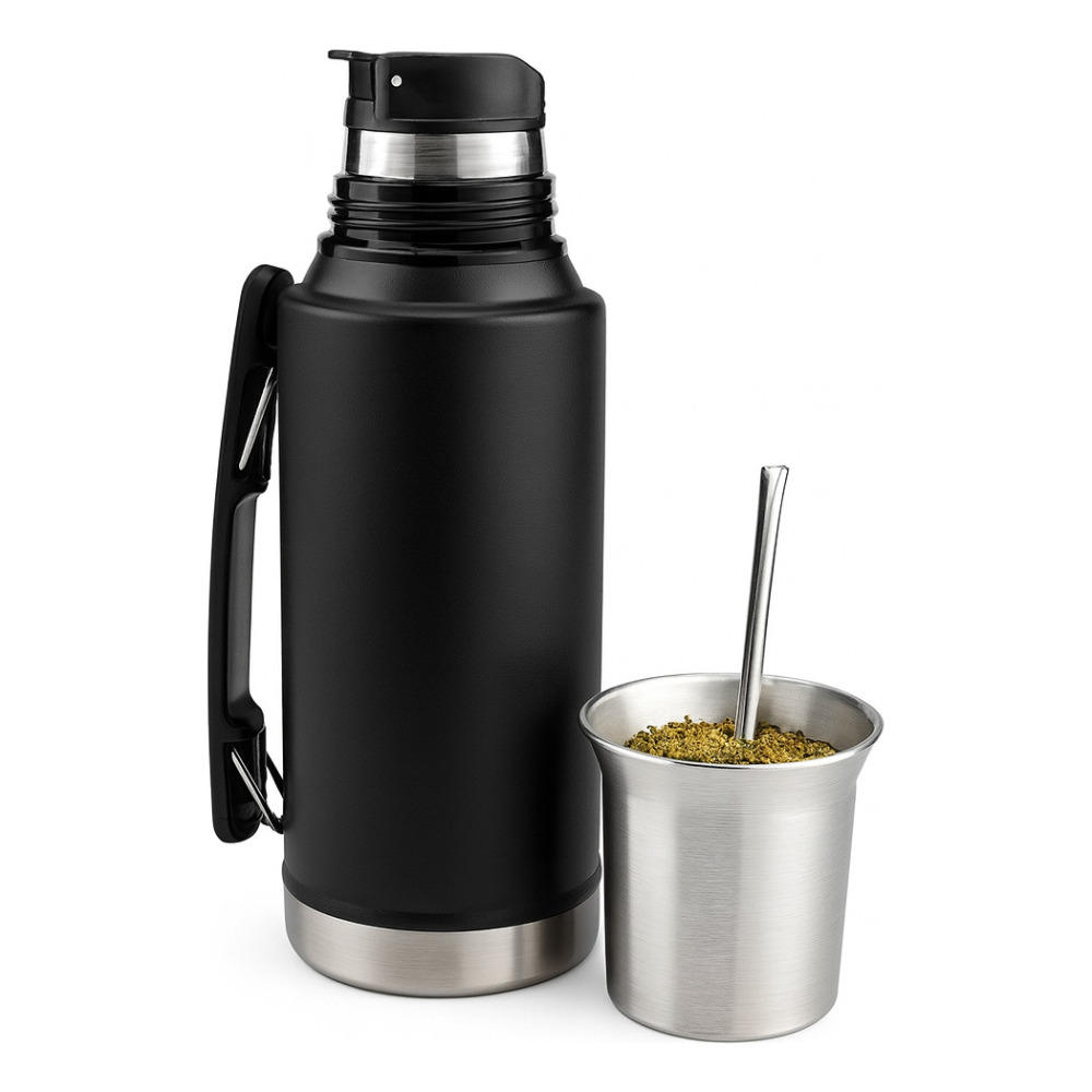 Credrink  Factory Direct wholesale Set Matero Mate System Termo 1L+Mate Termico+ Bombilla   kit -Negro
