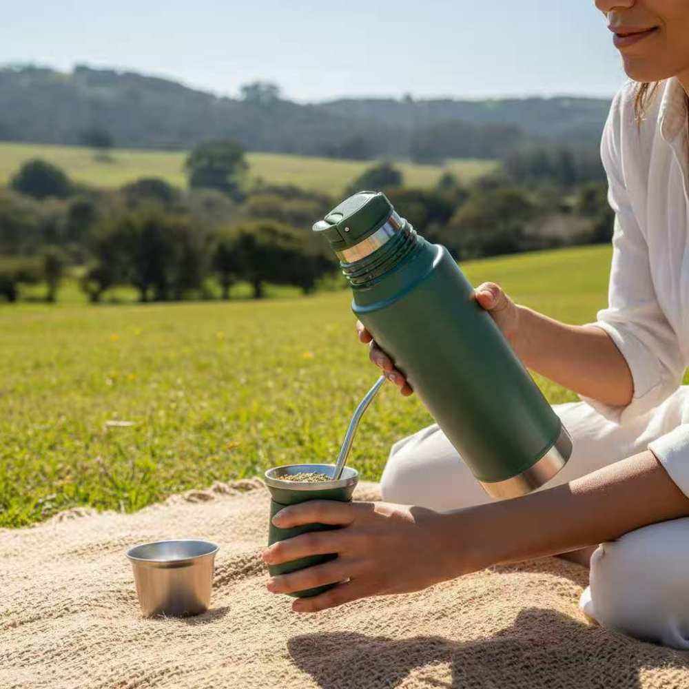 Credrink  Factory Direct wholesale Set Matero Mate System Termo 1L+Mate Termico+ Bombilla   kit -Verde Musgo