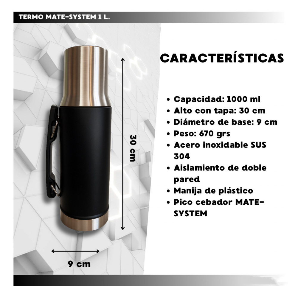 Credrink  Factory Direct wholesale Set Matero Mate System Termo 1L+Mate Termico+ Bombilla   kit -Negro