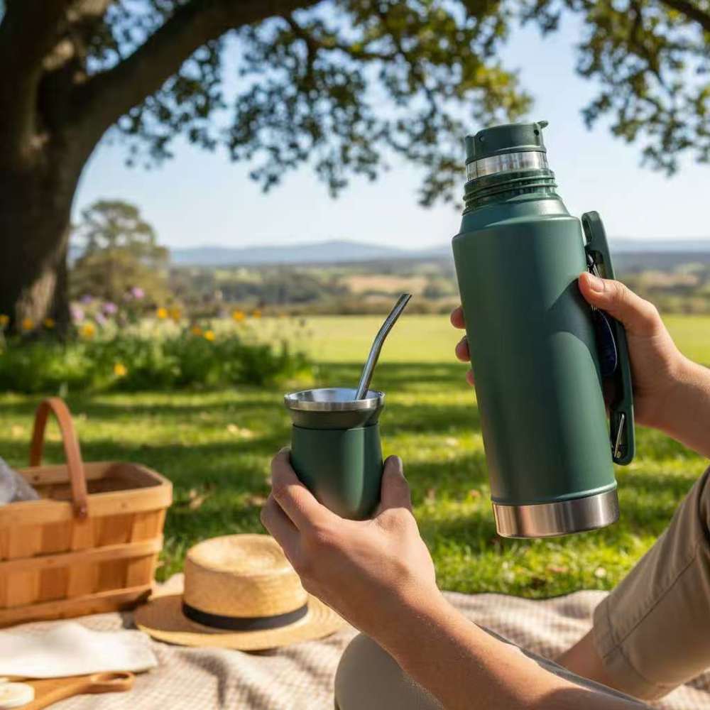 Credrink  Factory Direct wholesale Set Matero Mate System Termo 1L+Mate Termico+ Bombilla   kit -Verde Musgo